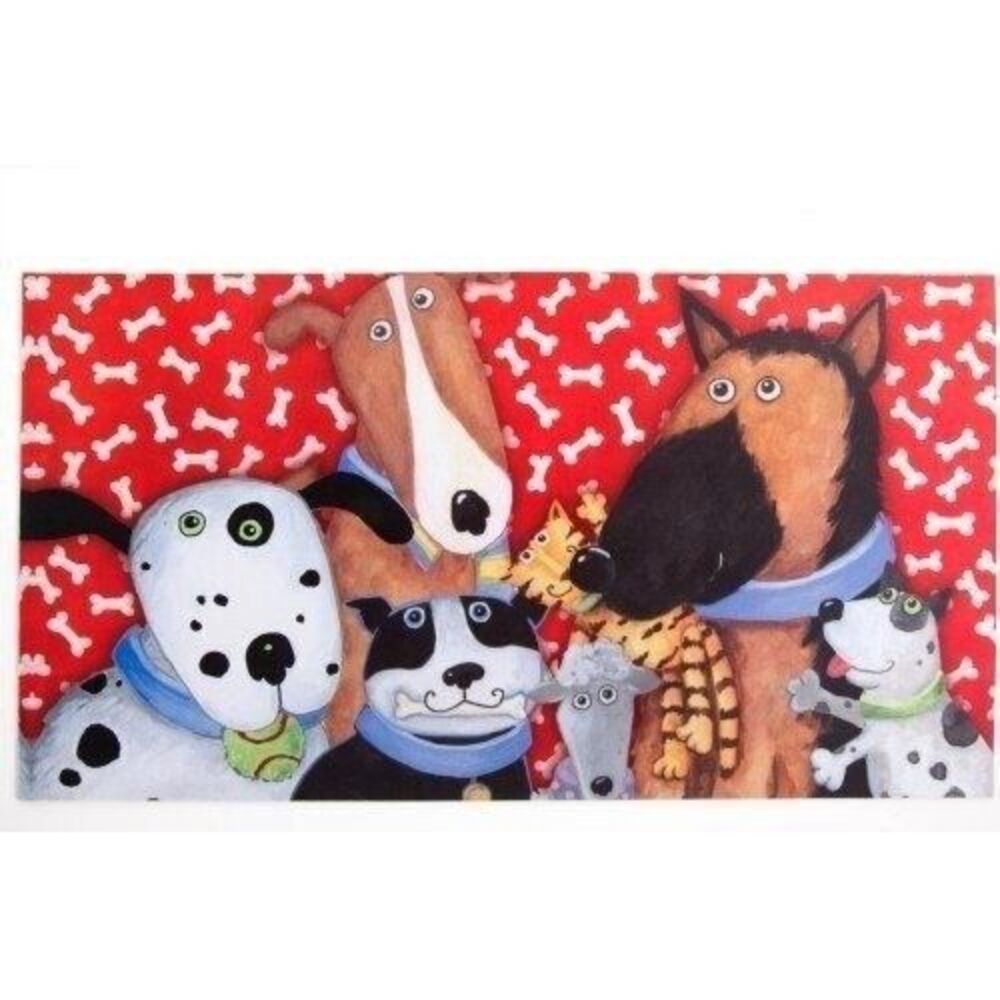 Dog Selfie Rubber Pet Pad Mat Red White Bones Cartoon Puppies Easy Clean NEW
